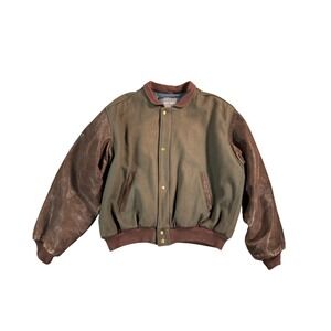 Vintage Mark Shale Varsity Jacket Mens Large Brown Wool‎ Blend Leather Sleeves